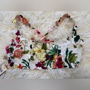 NWT PQ Swim PilyQ Summer Hibiscus Reversible Halter Bikini Top Size L Floral